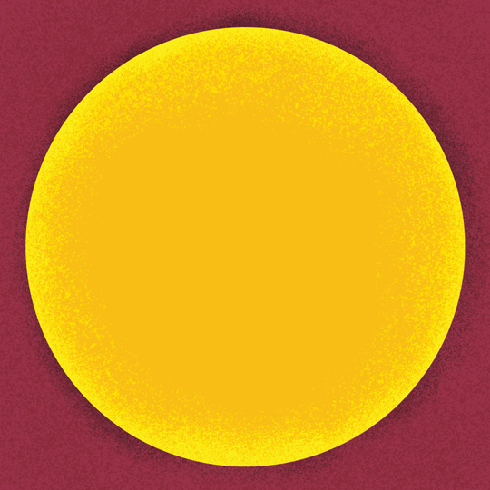 Yellow sun shape against maroon background