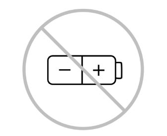 Graphic of battery with prohibition cross through it 