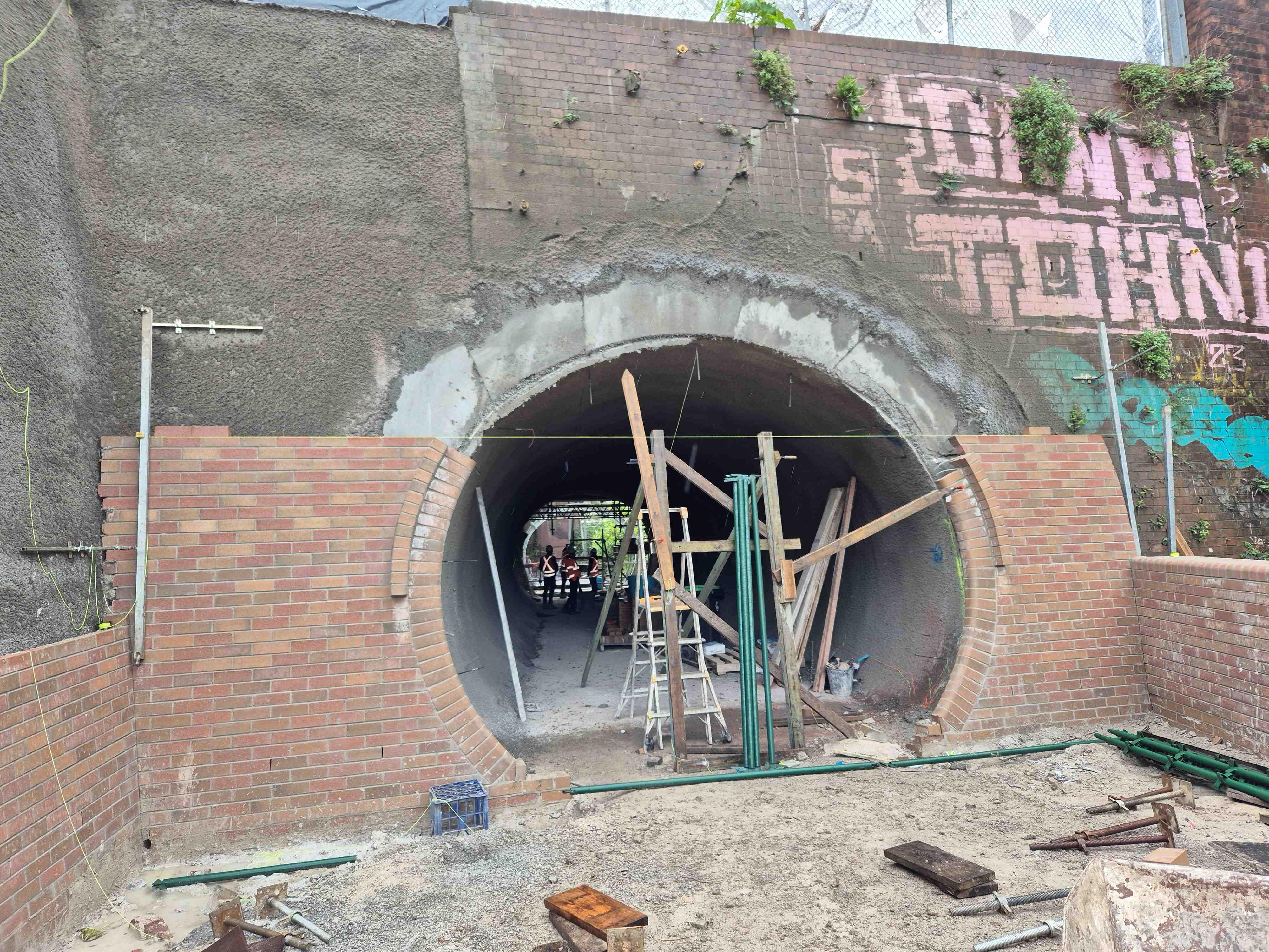 Longport St tunnel brickwork progress June 2025