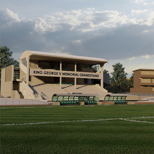 An artist impression of an upgraded grandstand at a suburban sporting ground.