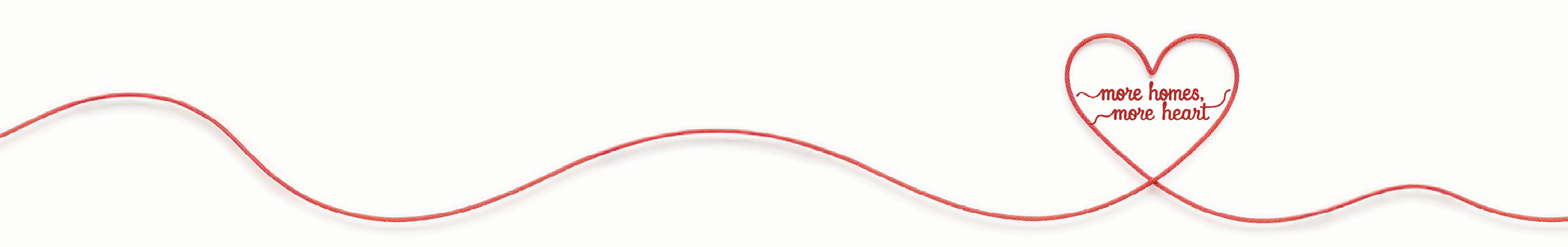 A thin red string or ribbon which forms the shape of a heart at one point. Inside the heart is the text 'More Homes, More Heart'