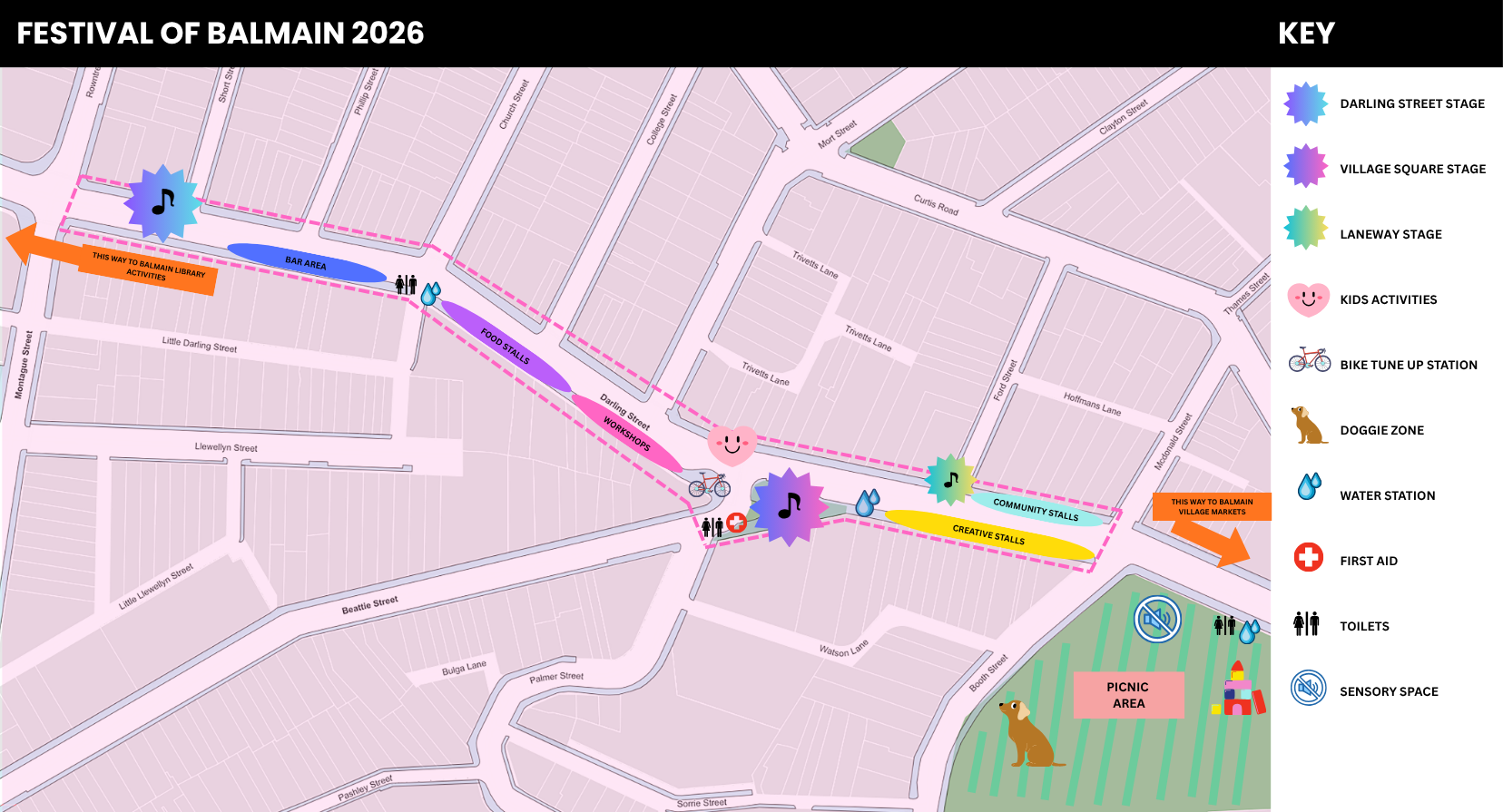 Draft map of Festival of Balmain site map