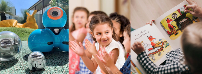 composite of kids library activities