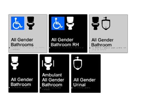 Images of blue and white toilet signage