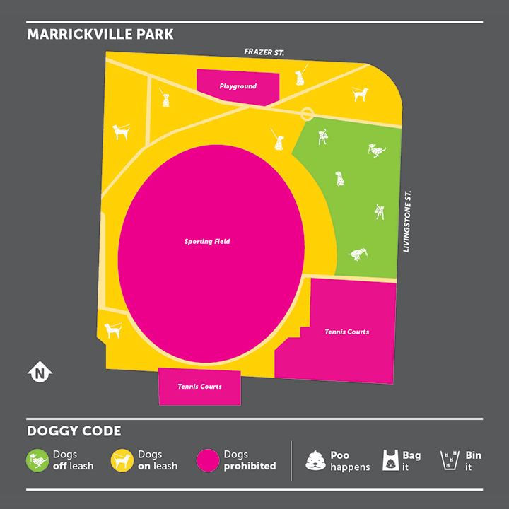 Map of Marrickville Park showing off leash area