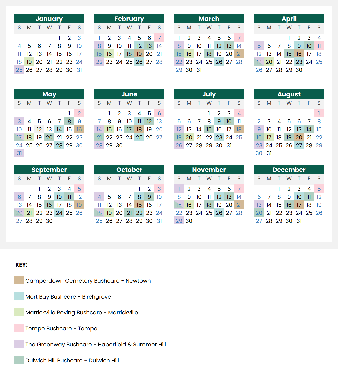 2026 Bushcare Calendar of Events
