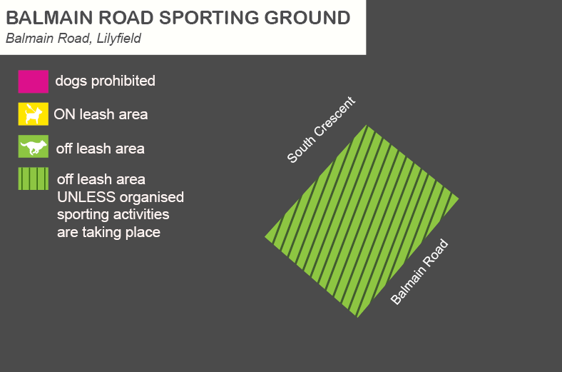 A map of Balmain Road Sporting Ground off leash dog areas