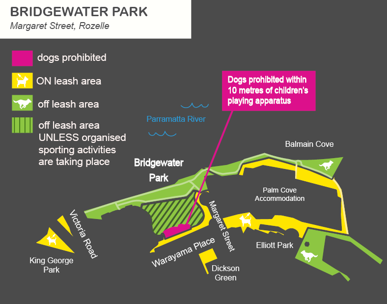 A map of Bridgewater Park off leash dog areas