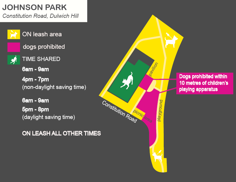 A map of Johnson Park off leach dog area